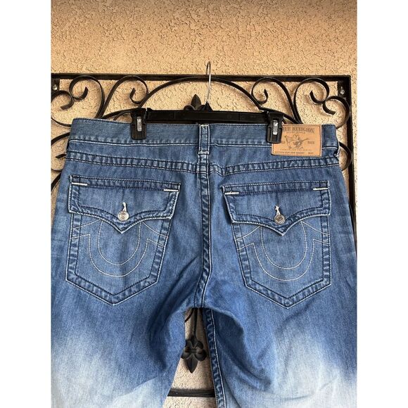 True Religion Straight Flap Cut Off Shorts - Size 38 - Ombre Blue - Picture 7 of 11